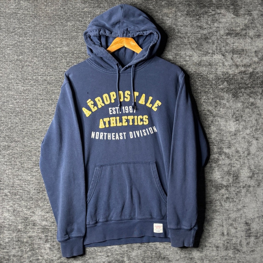Vintage Y2K Aeropostale Athletics Navy Blue Hoodie Sweatshirt S Skater Grunge - Picture 1 of 8